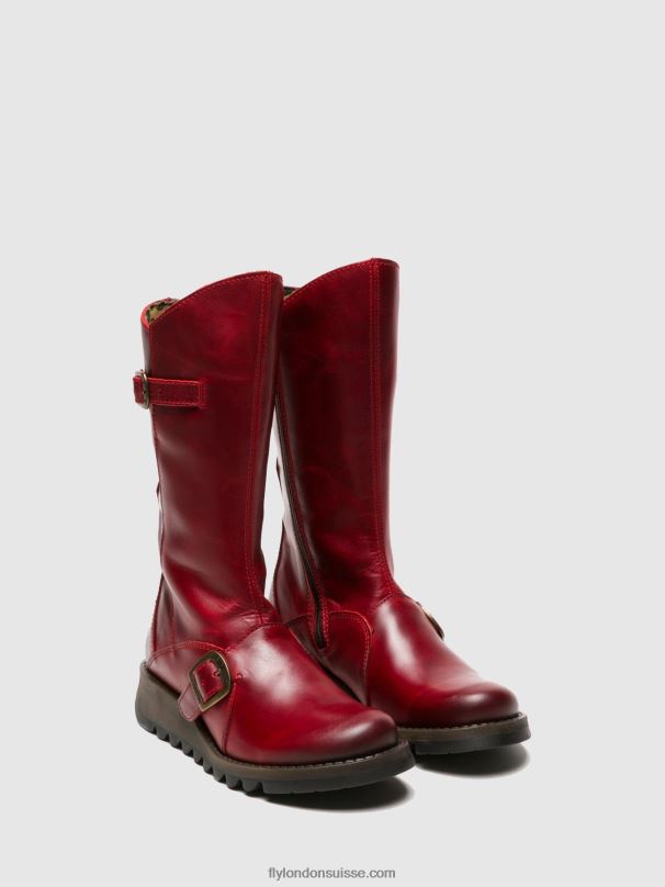 860NR345 bottes à boucle mes 2 Fly London rouge femmes
