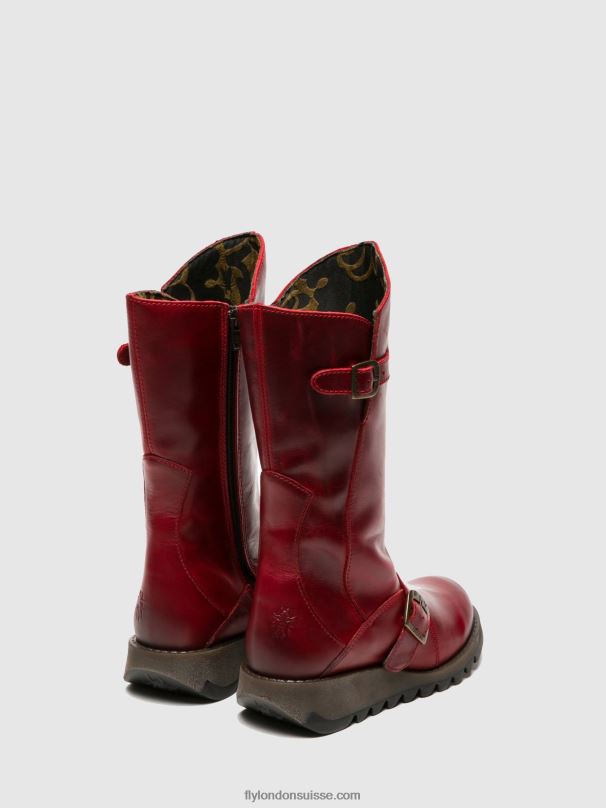 860NR345 bottes à boucle mes 2 Fly London rouge femmes