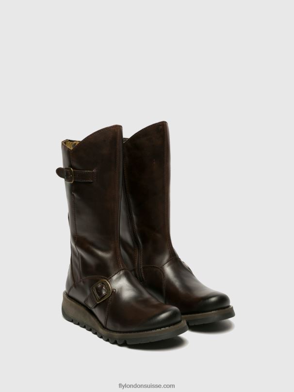 860NR347 bottes à boucle mes 2 Fly London brun foncé femmes