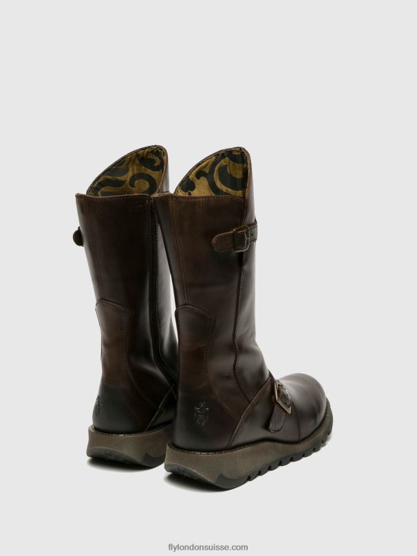 860NR347 bottes à boucle mes 2 Fly London brun foncé femmes