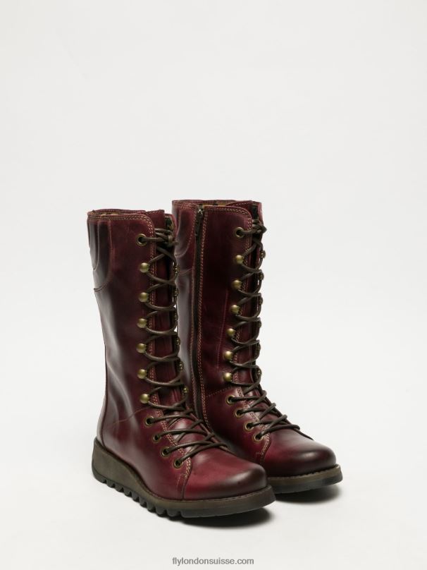 860NR289 bottes à lacets Fly London rouge foncé femmes