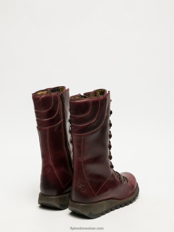 860NR289 bottes à lacets Fly London rouge foncé femmes