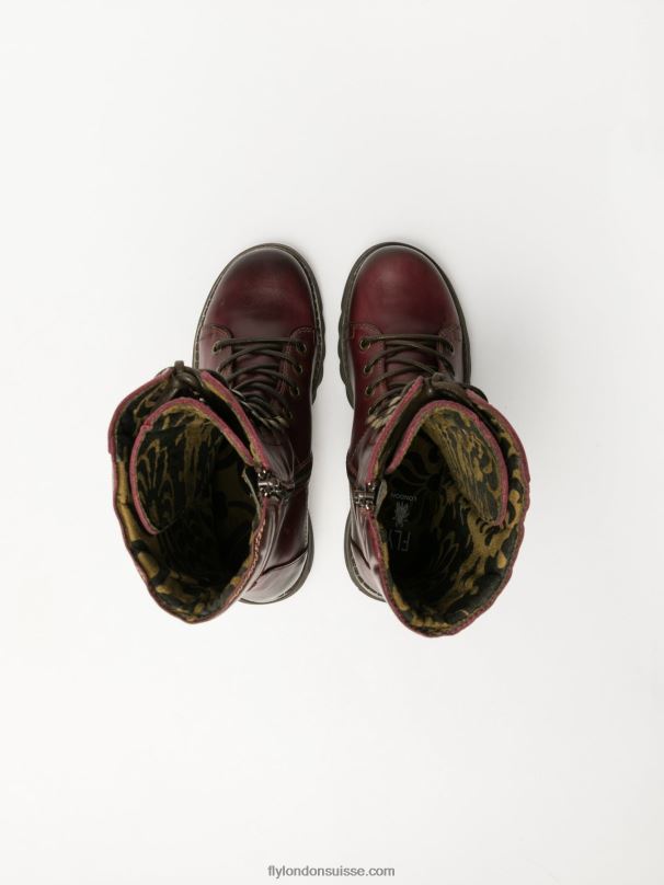 860NR289 bottes à lacets Fly London rouge foncé femmes