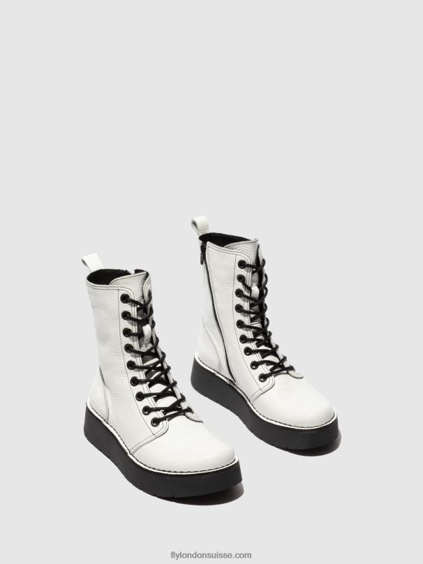 860NR321 bottes à lacets rami043 Fly London rio blanc (noir st) femmes