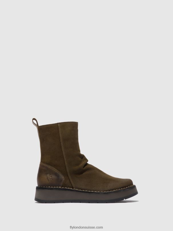 860NR320 bottes zippées reno053 Fly London suède huilé/tapis boue/olive femmes