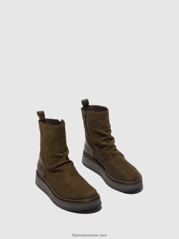 860NR320 bottes zippées reno053 Fly London suède huilé/tapis boue/olive femmes