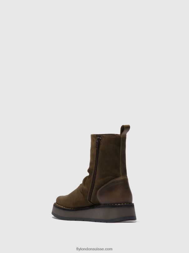 860NR320 bottes zippées reno053 Fly London suède huilé/tapis boue/olive femmes