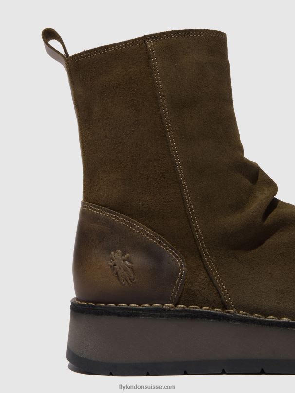 860NR320 bottes zippées reno053 Fly London suède huilé/tapis boue/olive femmes