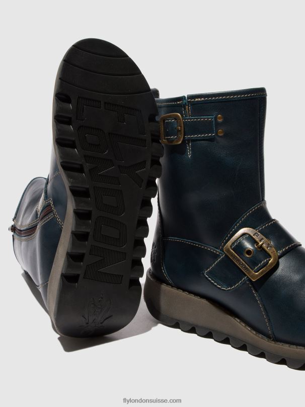 860NR137 bottines à boucle sino525 Fly London bleu royal femmes