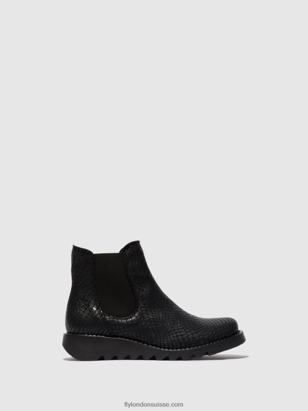 860NR14 bottines chelsea Fly London salv croco noir femmes