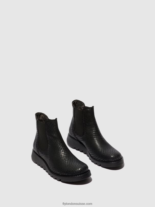 860NR14 bottines chelsea Fly London salv croco noir femmes
