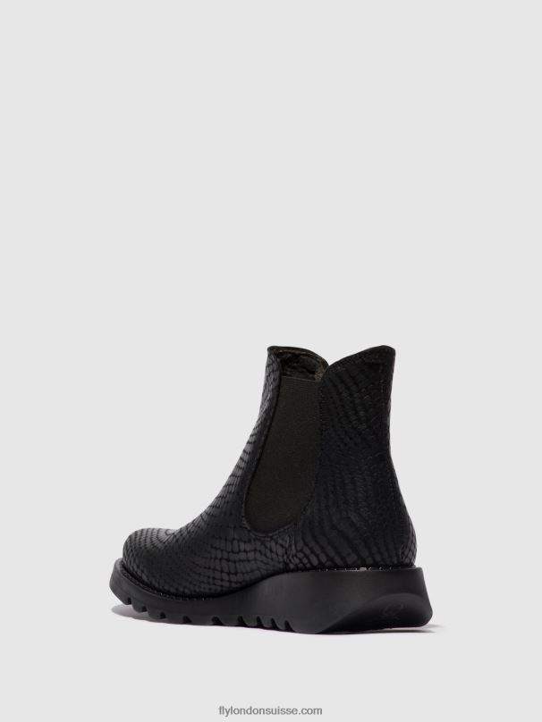 860NR14 bottines chelsea Fly London salv croco noir femmes