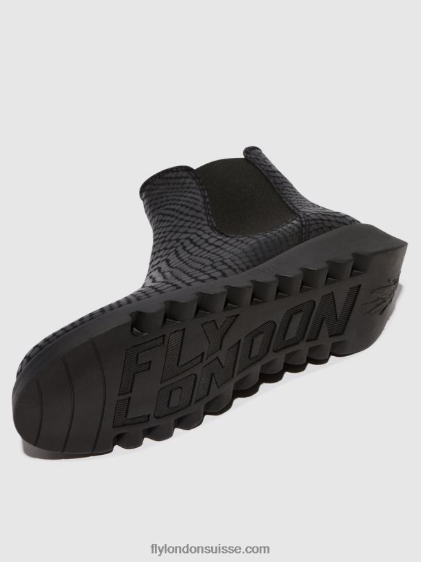 860NR14 bottines chelsea Fly London salv croco noir femmes