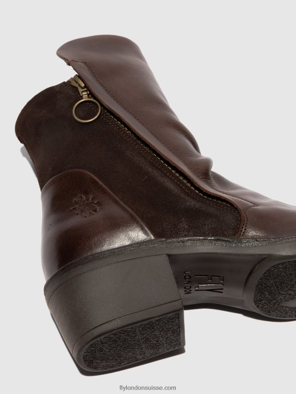 860NR172 bottines zippées mely074 Fly London tapis/suède huilé marron foncé/expresso femmes