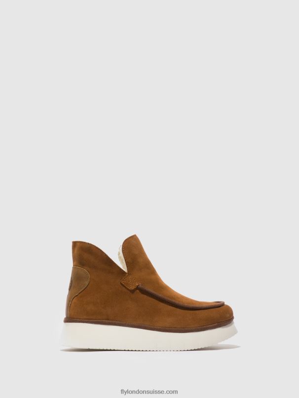 860NR173 bottines à bout rond coze348 Fly London daim/tapis cognac femmes
