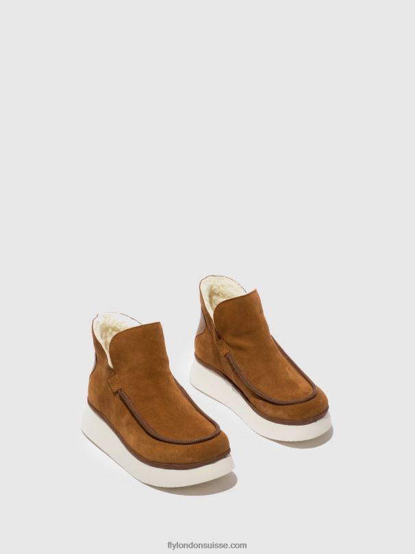 860NR173 bottines à bout rond coze348 Fly London daim/tapis cognac femmes