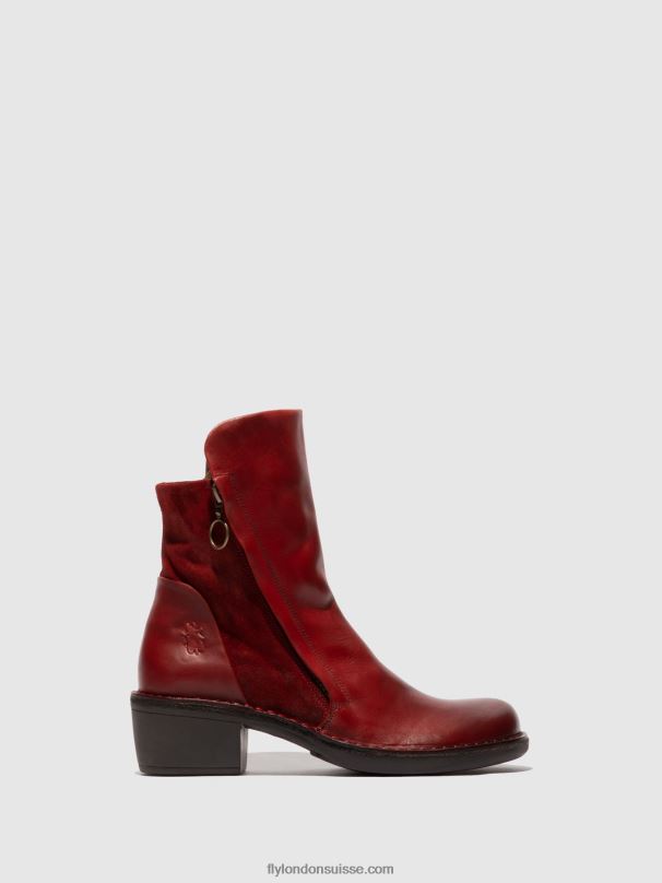 860NR179 bottines zippées mely074 Fly London tapis/suède huilé rouge femmes