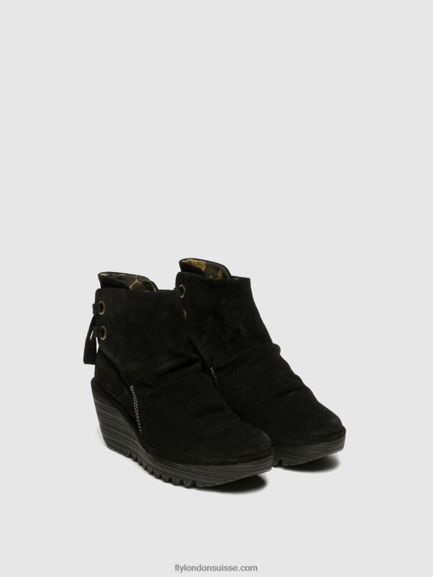 860NR17 bottines compensées Fly London yama daim noir femmes