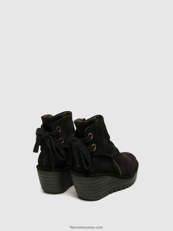 860NR17 bottines compensées Fly London yama daim noir femmes