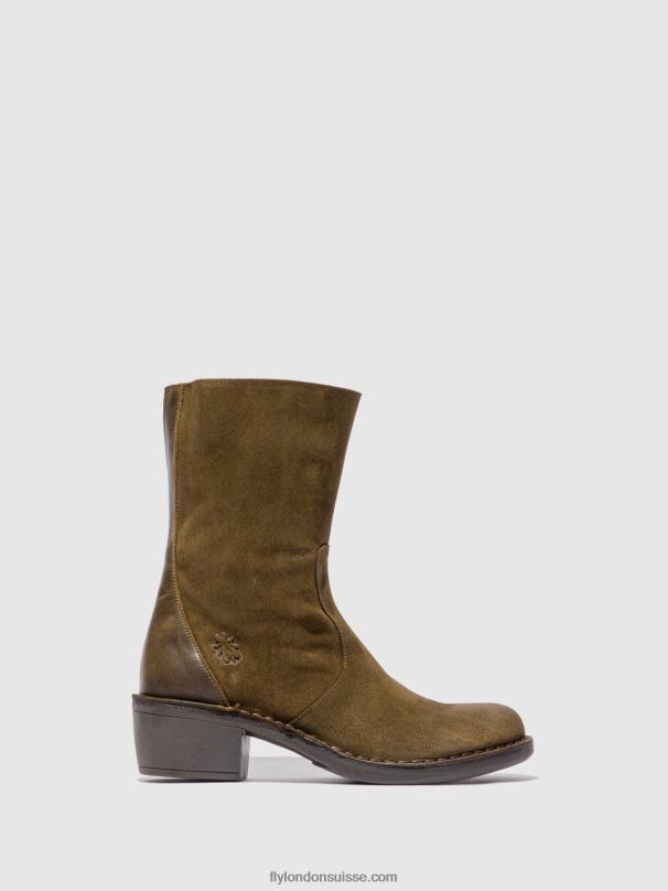 860NR180 bottines zippées mane073 Fly London suède huilé/tapis boue/olive femmes