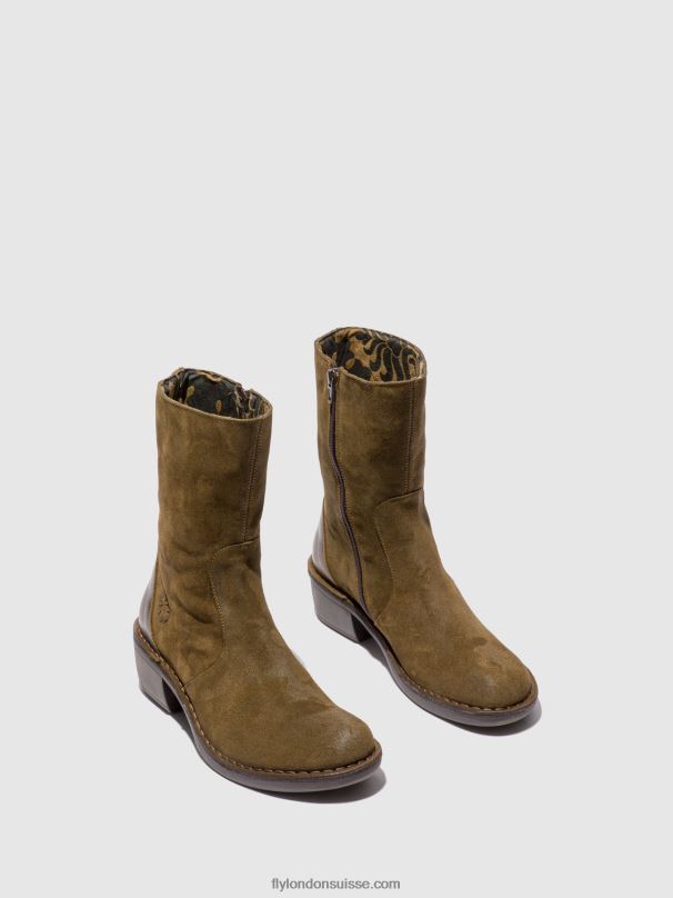 860NR180 bottines zippées mane073 Fly London suède huilé/tapis boue/olive femmes