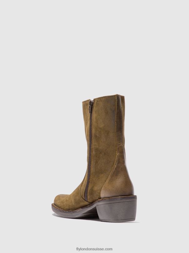860NR180 bottines zippées mane073 Fly London suède huilé/tapis boue/olive femmes