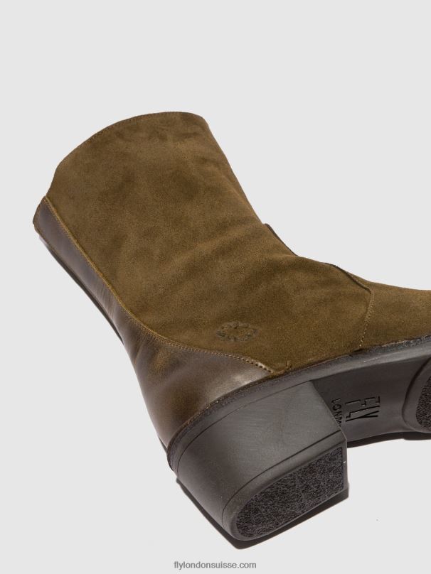 860NR180 bottines zippées mane073 Fly London suède huilé/tapis boue/olive femmes