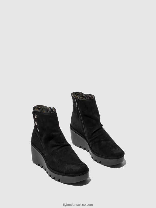 860NR182 bottines zippées brom344 Fly London huilé noir femmes