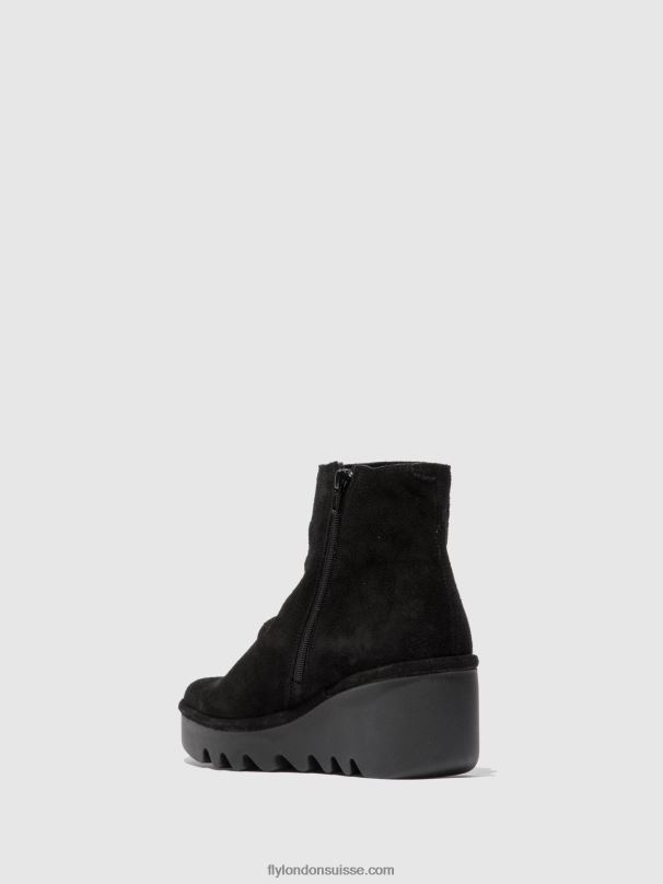 860NR182 bottines zippées brom344 Fly London huilé noir femmes