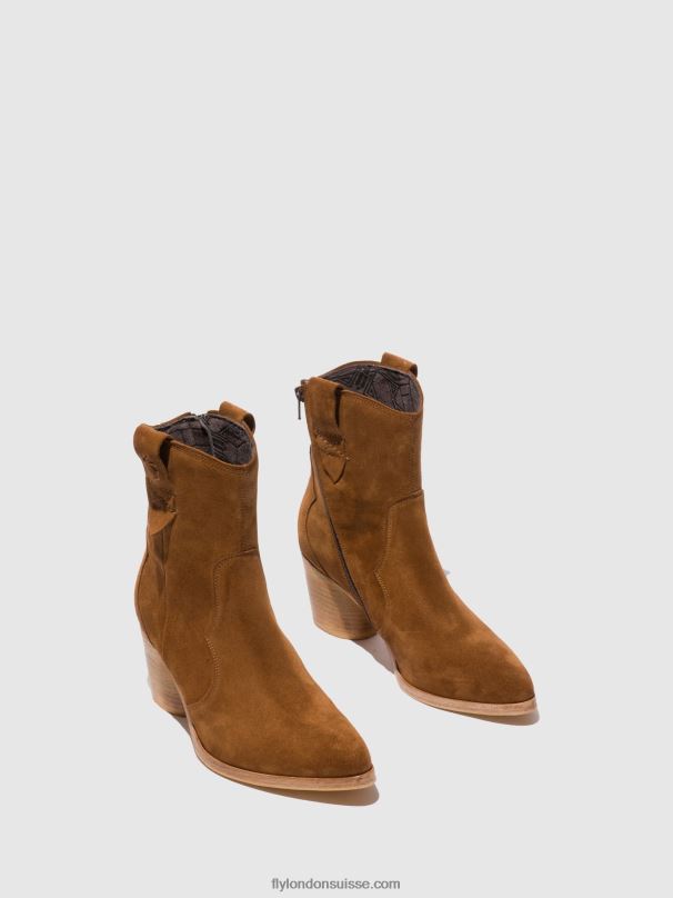 860NR187 bottines zippées alba825 Fly London suède cognac femmes