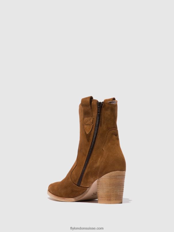 860NR187 bottines zippées alba825 Fly London suède cognac femmes