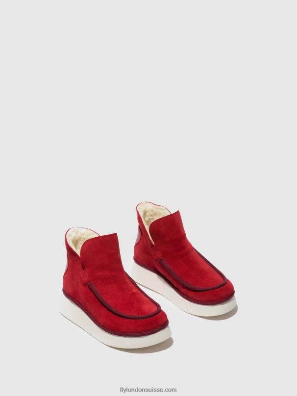 860NR192 bottines à bout rond coze348 Fly London daim/tapis rouge carmin femmes