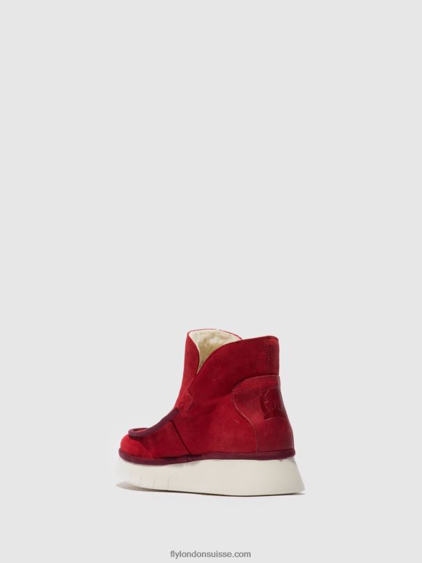 860NR192 bottines à bout rond coze348 Fly London daim/tapis rouge carmin femmes