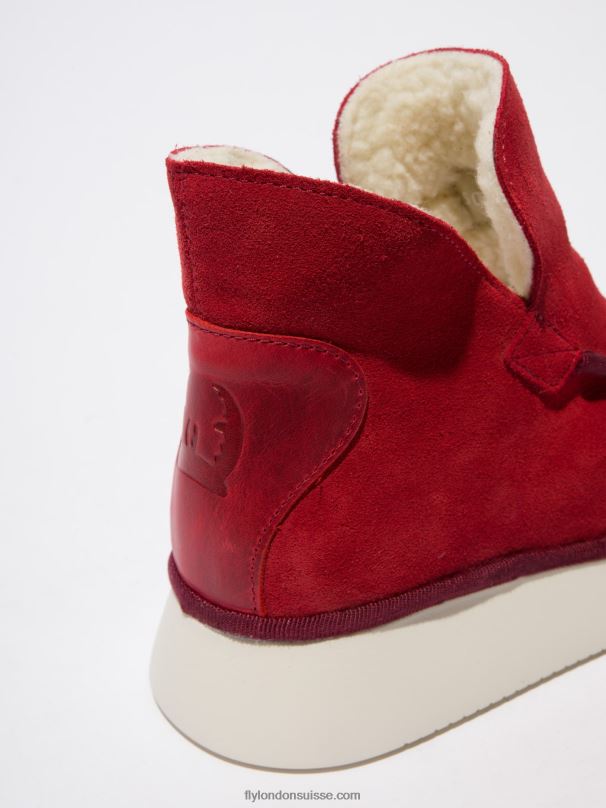 860NR192 bottines à bout rond coze348 Fly London daim/tapis rouge carmin femmes