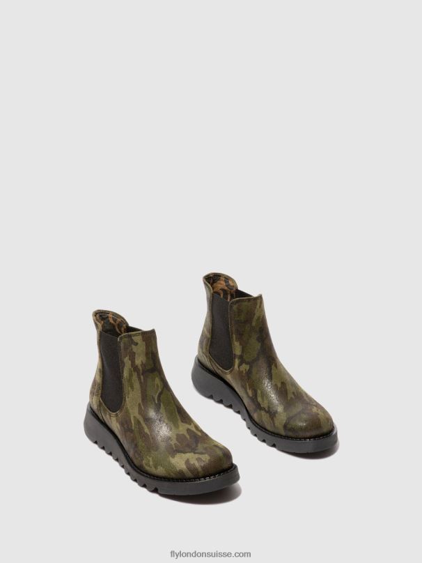 860NR218 bottines chelsea Fly London salv camouflage vert militaire femmes