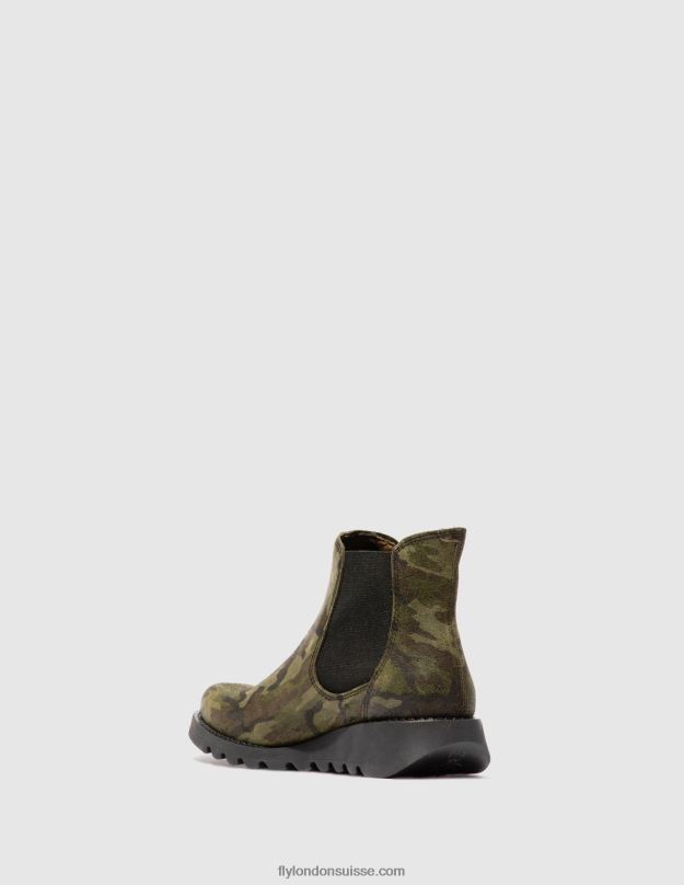 860NR218 bottines chelsea Fly London salv camouflage vert militaire femmes