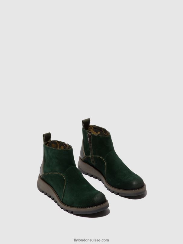 860NR22 bottines zippées sely918 Fly London vert forêt/diesel femmes