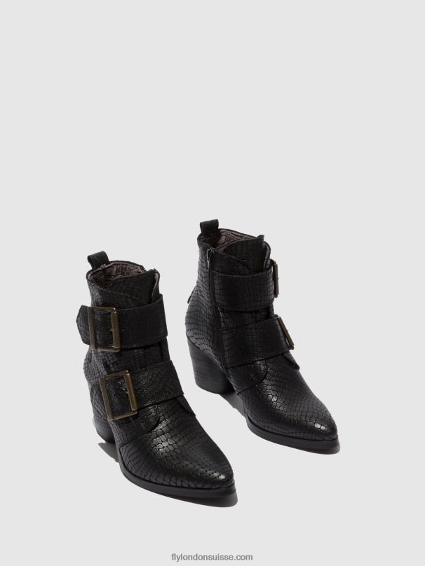 860NR243 bottines à boucle aria827 Fly London croco noir femmes