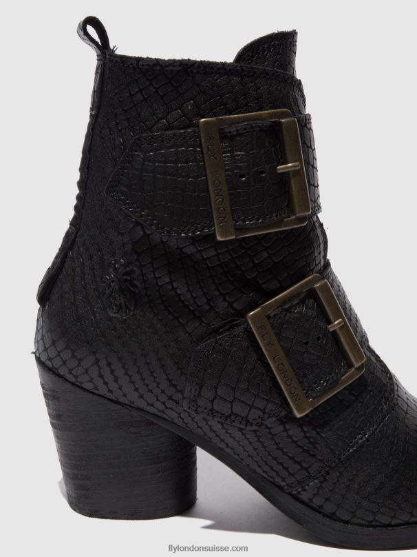 860NR243 bottines à boucle aria827 Fly London croco noir femmes
