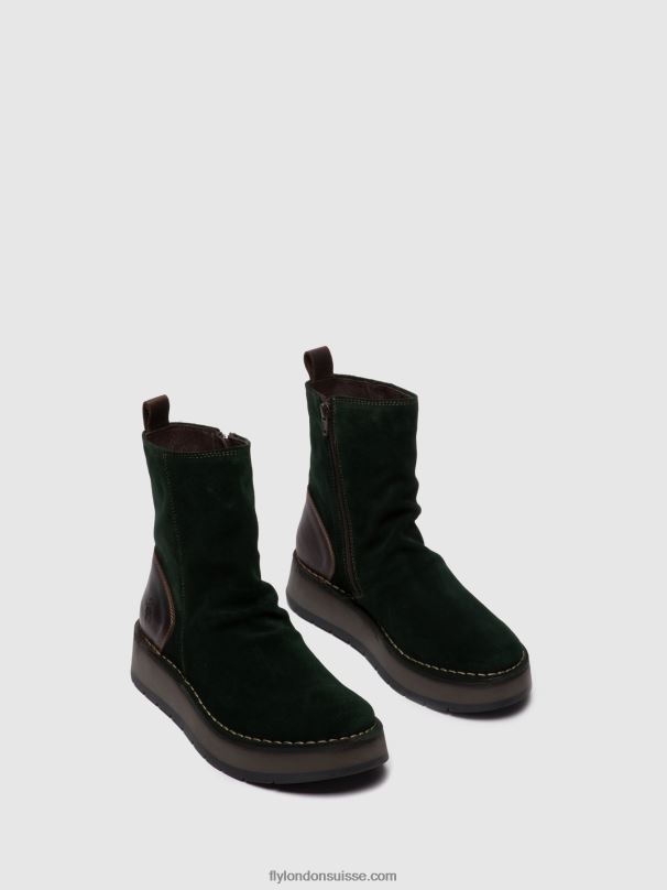 860NR248 bottines zippées reno053 Fly London suède huilé/tapis vert forêt/marron foncé femmes
