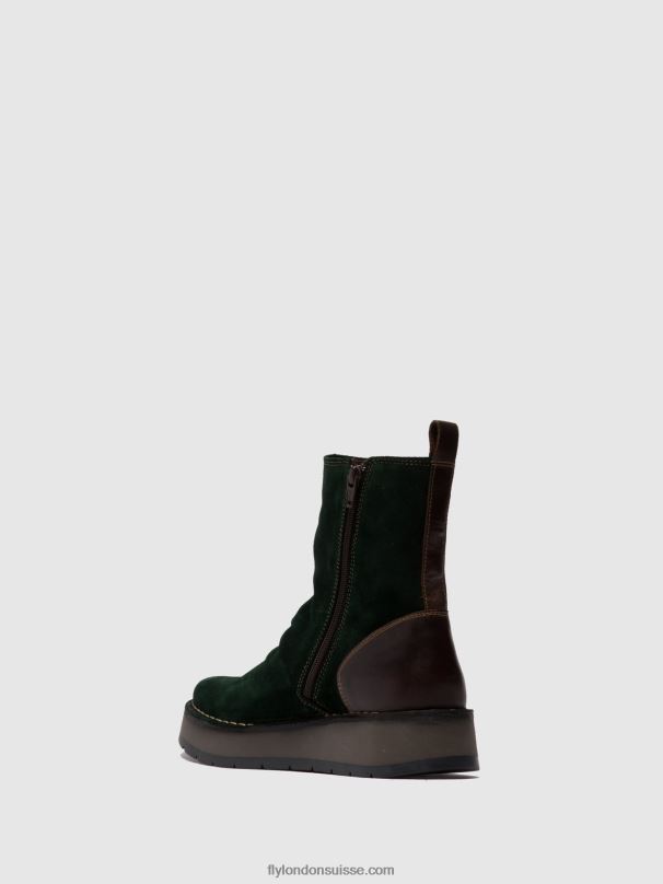 860NR248 bottines zippées reno053 Fly London suède huilé/tapis vert forêt/marron foncé femmes