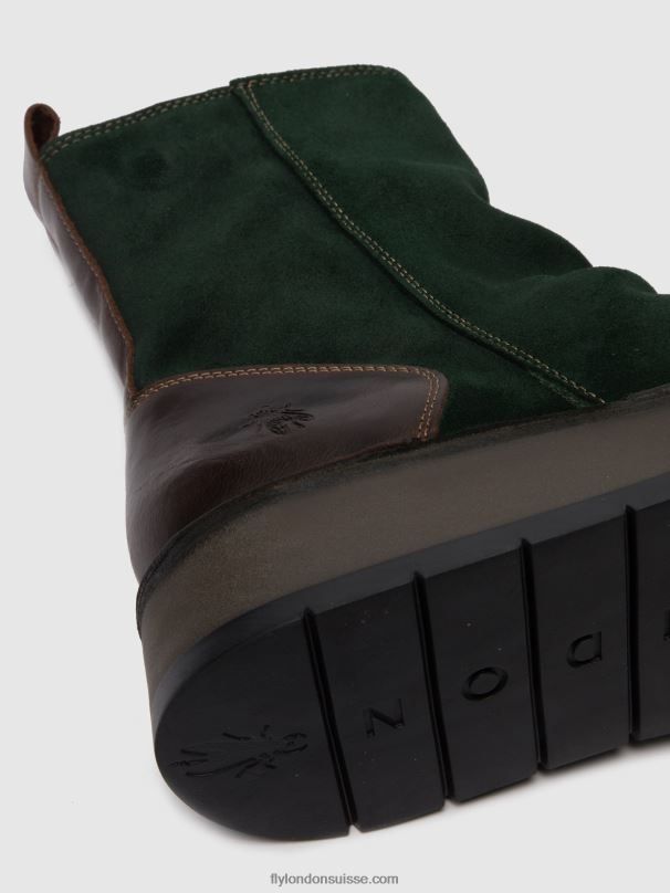 860NR248 bottines zippées reno053 Fly London suède huilé/tapis vert forêt/marron foncé femmes