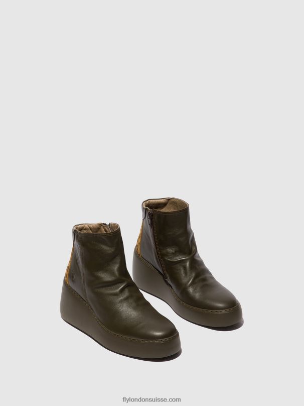 860NR24 bottines zippées dabe461 Fly London vert foncé/tan femmes