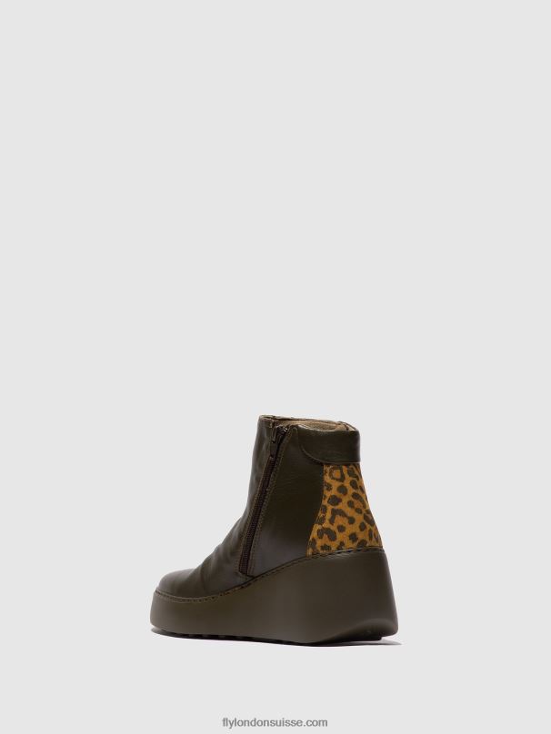 860NR24 bottines zippées dabe461 Fly London vert foncé/tan femmes