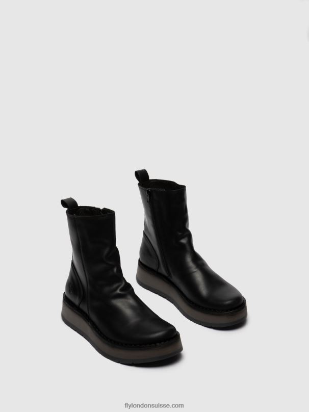 860NR253 bottines zippées reno053 Fly London tapis noir femmes