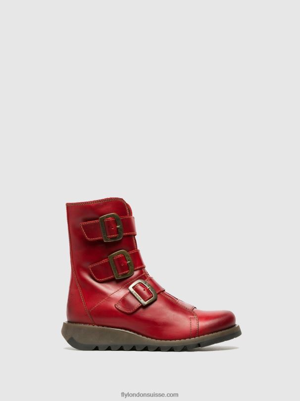 860NR265 bottines à boucle scop110 Fly London rouge femmes