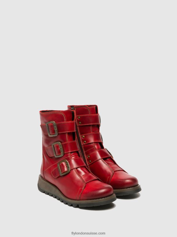 860NR265 bottines à boucle scop110 Fly London rouge femmes