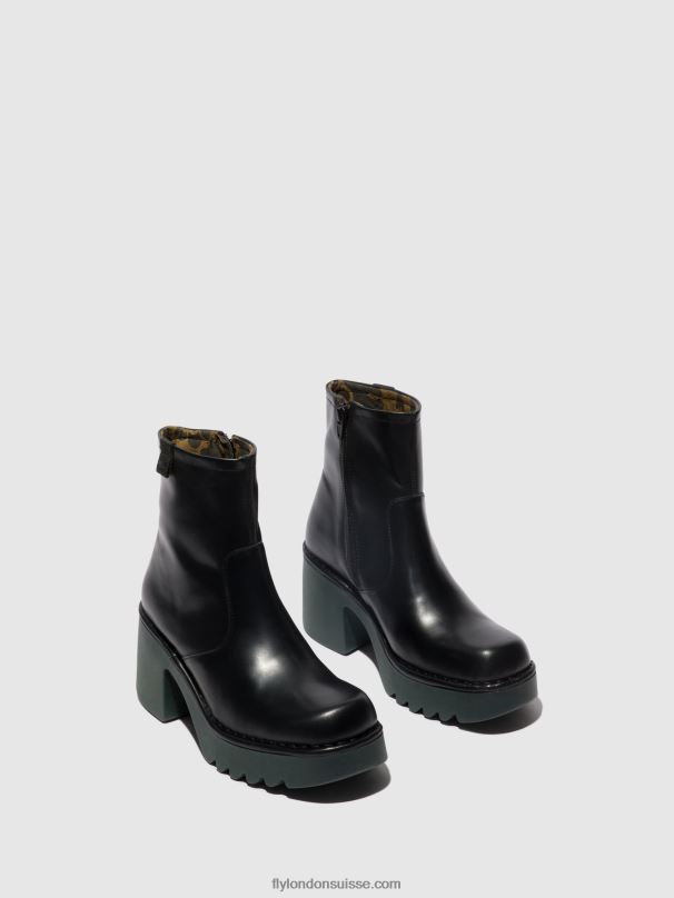 860NR51 bottines zippées moge250 Fly London noir (semelle sarcelle) femmes