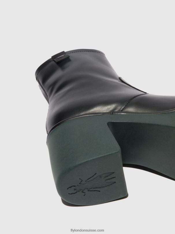 860NR51 bottines zippées moge250 Fly London noir (semelle sarcelle) femmes