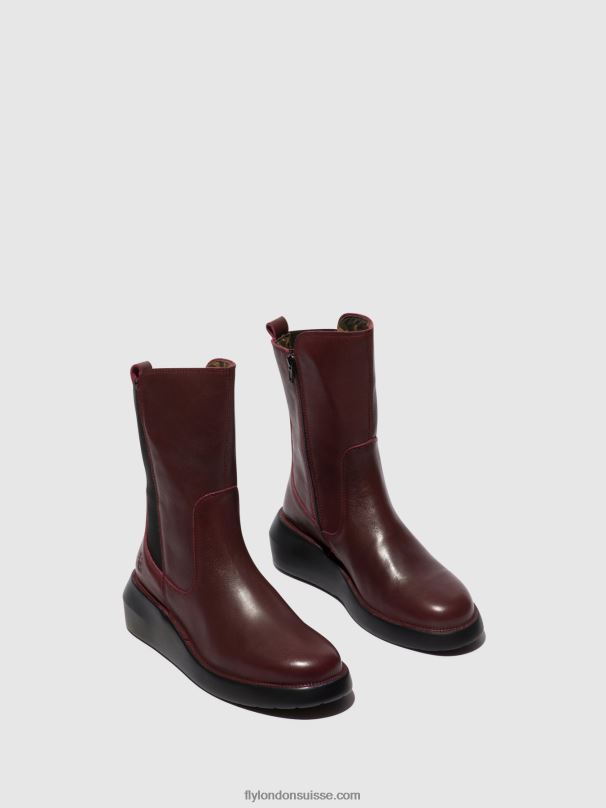 860NR64 bottines zippées brin516 Fly London Bordeaux femmes